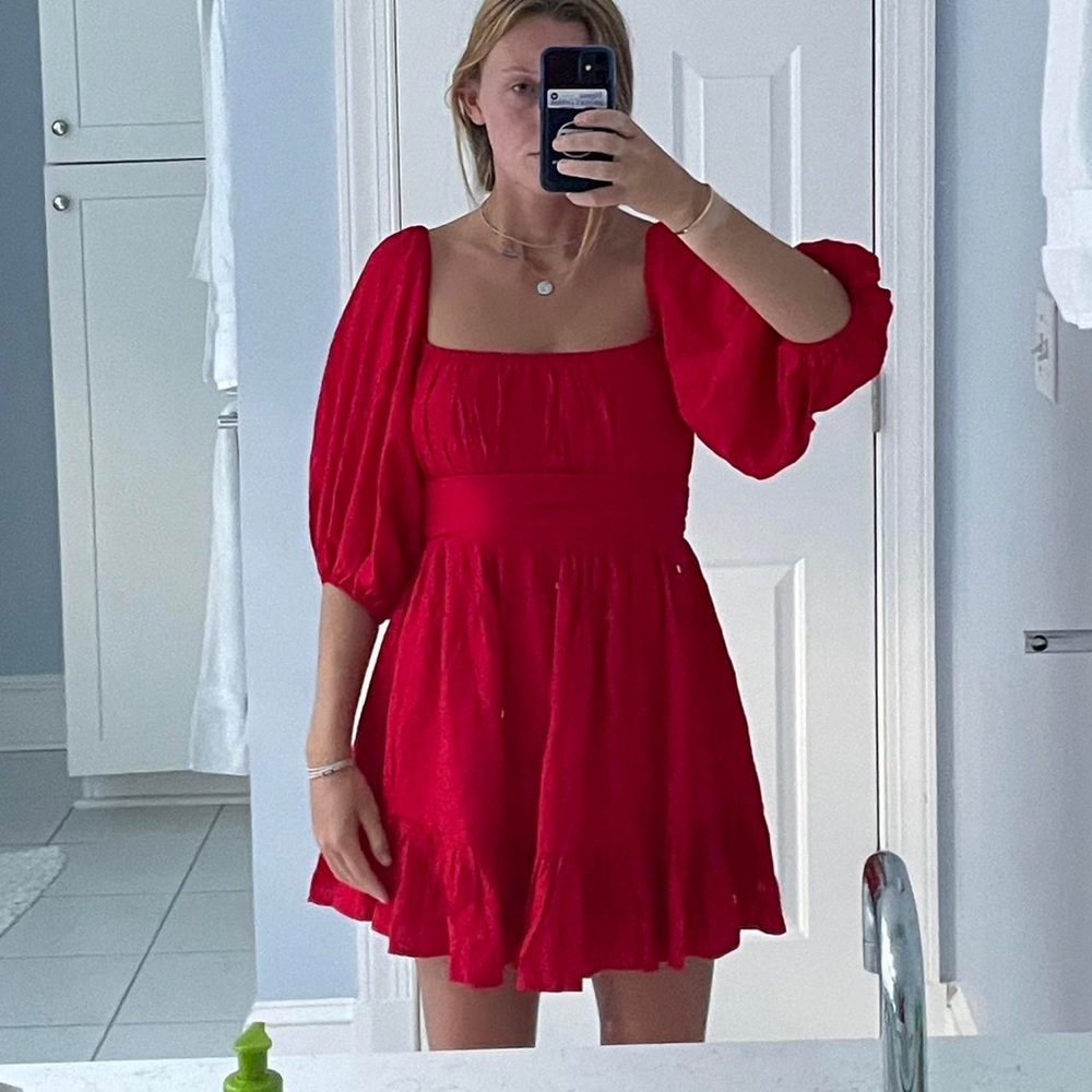 Saints and secrets red puff sleeve mini dress